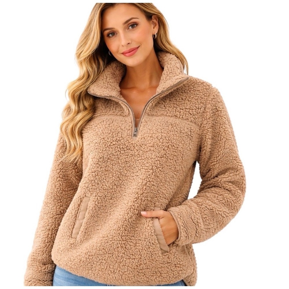Abercrombie & Fitch Brown Sherpa Fleece Quarter Zip Pullover Jacket XS Cozy Fall